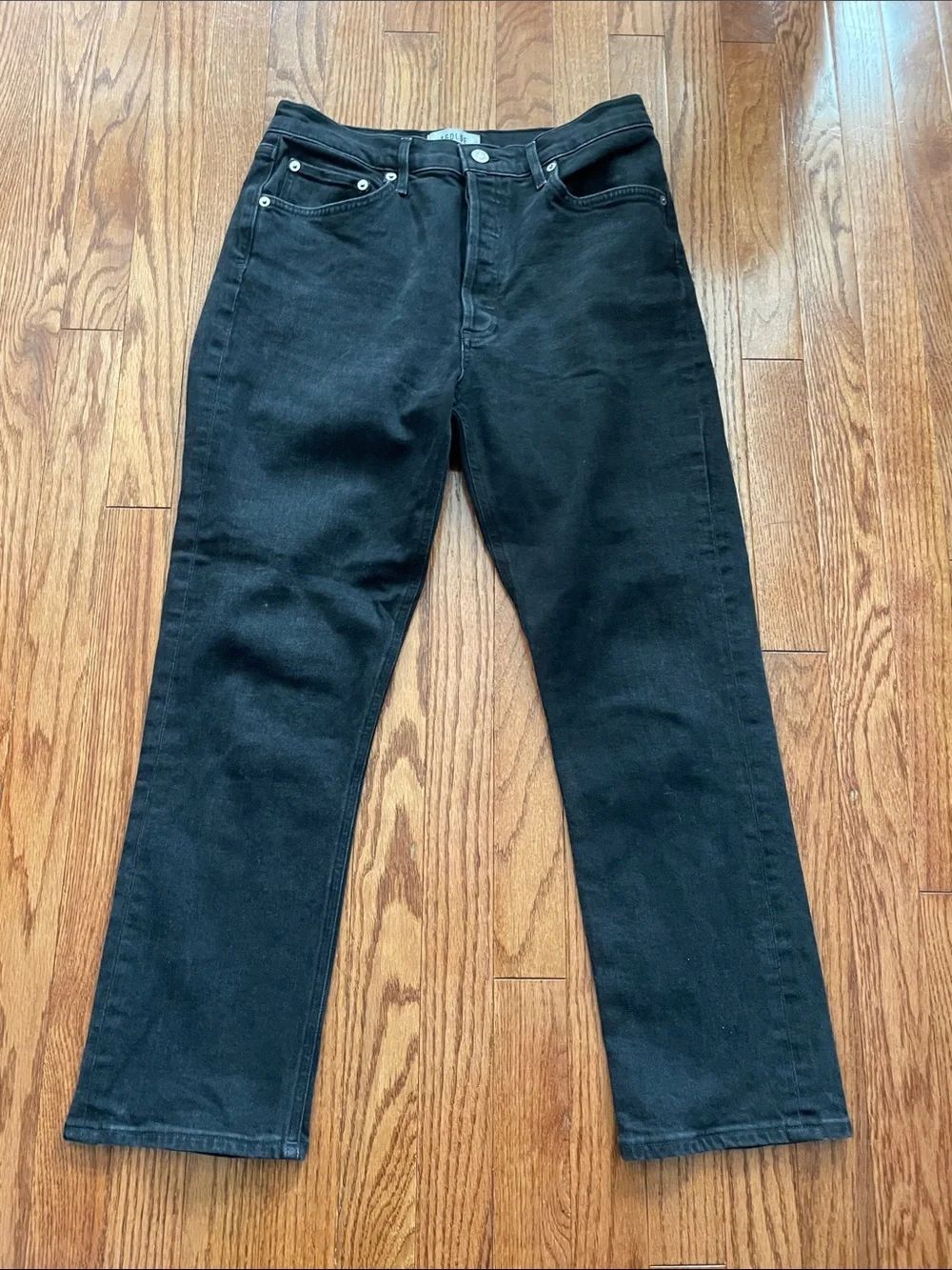 Agolde Riley High Rise Straight Leg Crop Button Fly Black Jeans  Sz 29